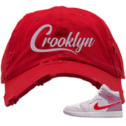 Valentine's Day Mid 1s Distressed Dad Hat | Crooklyn, Red