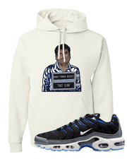 University Blue Black Pluses Hoodie | El Chapo Illustration, White