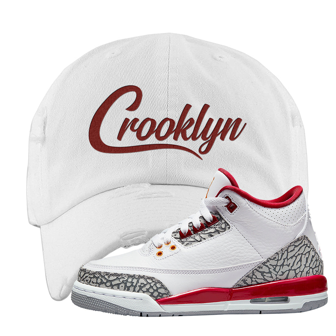 Cardinal Red 3s Distressed Dad Hat | Crooklyn, White