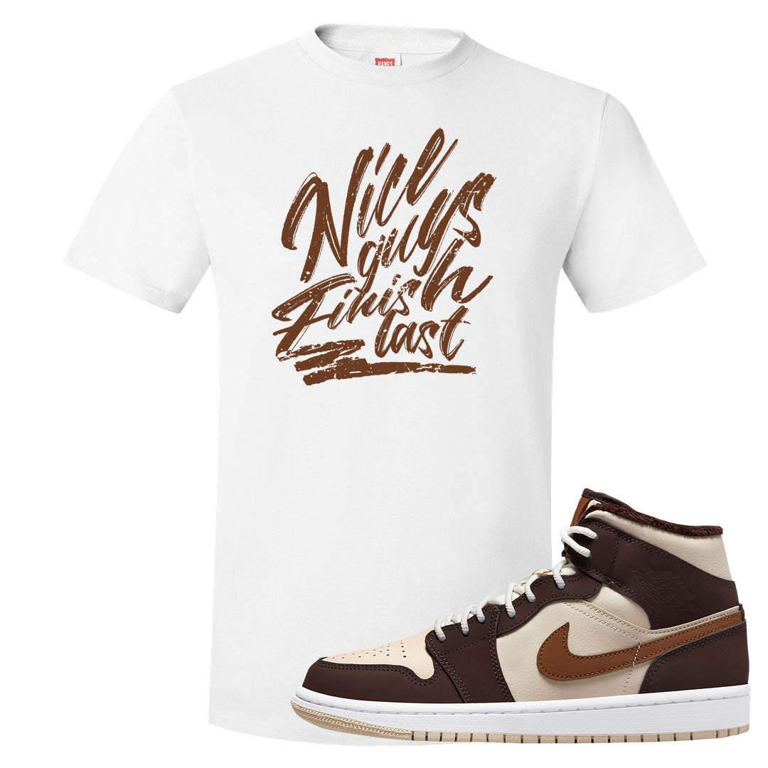 Brown Fleece Mid 1s T Shirt | Nice Guys Finish Last, White