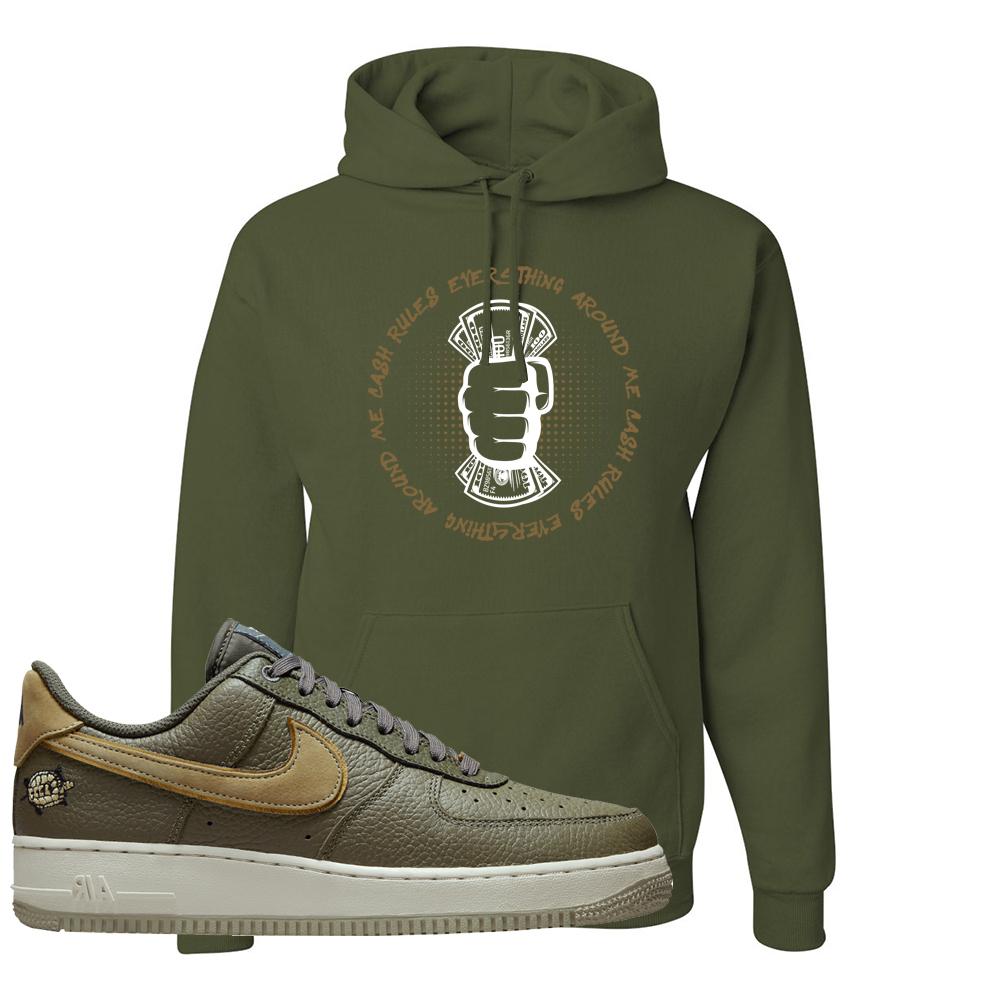 Tortoise Low AF1s Hoodie | Cash Rules Everything Around Me, Military Green