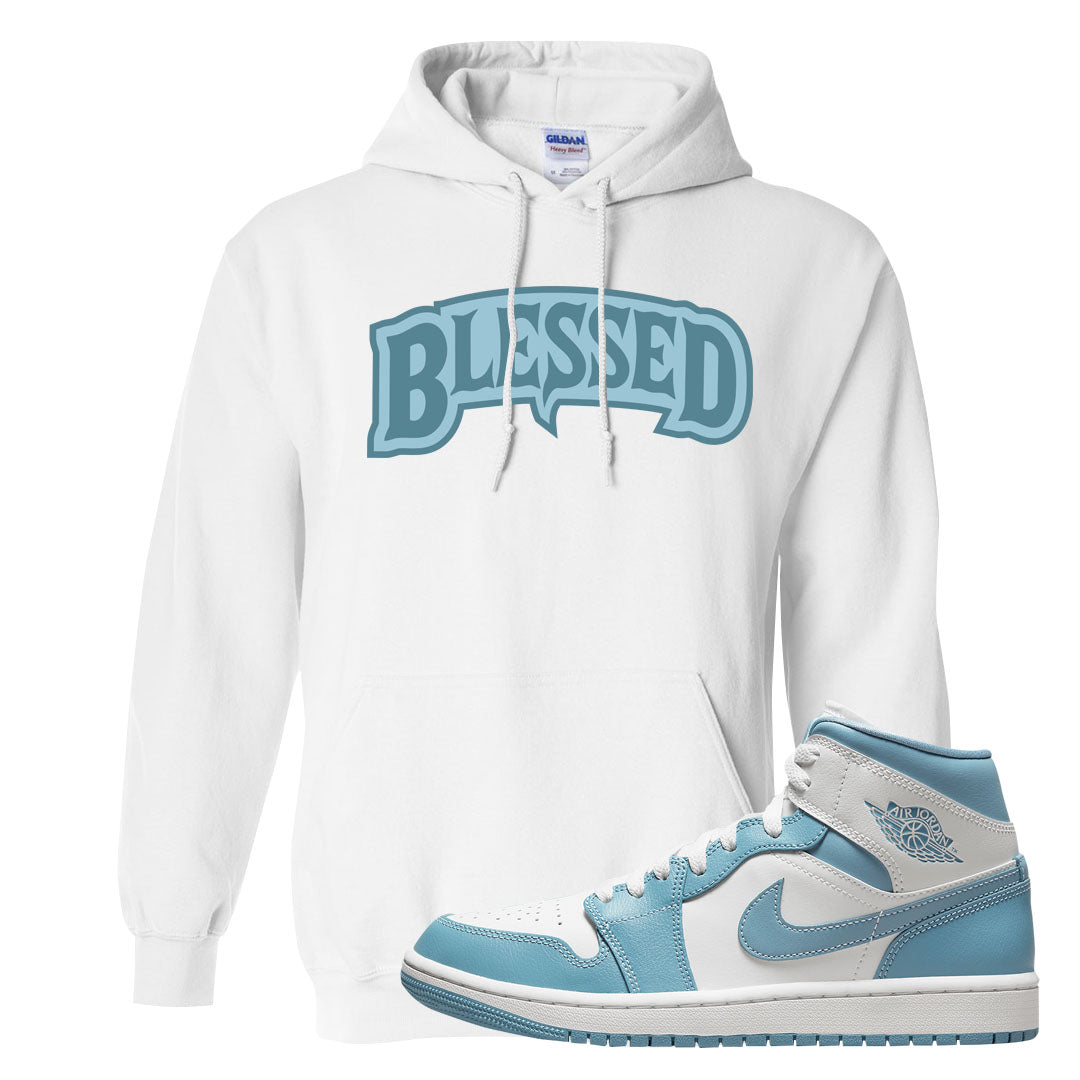 University Blue Mid 1s Hoodie | Blessed Arch, White