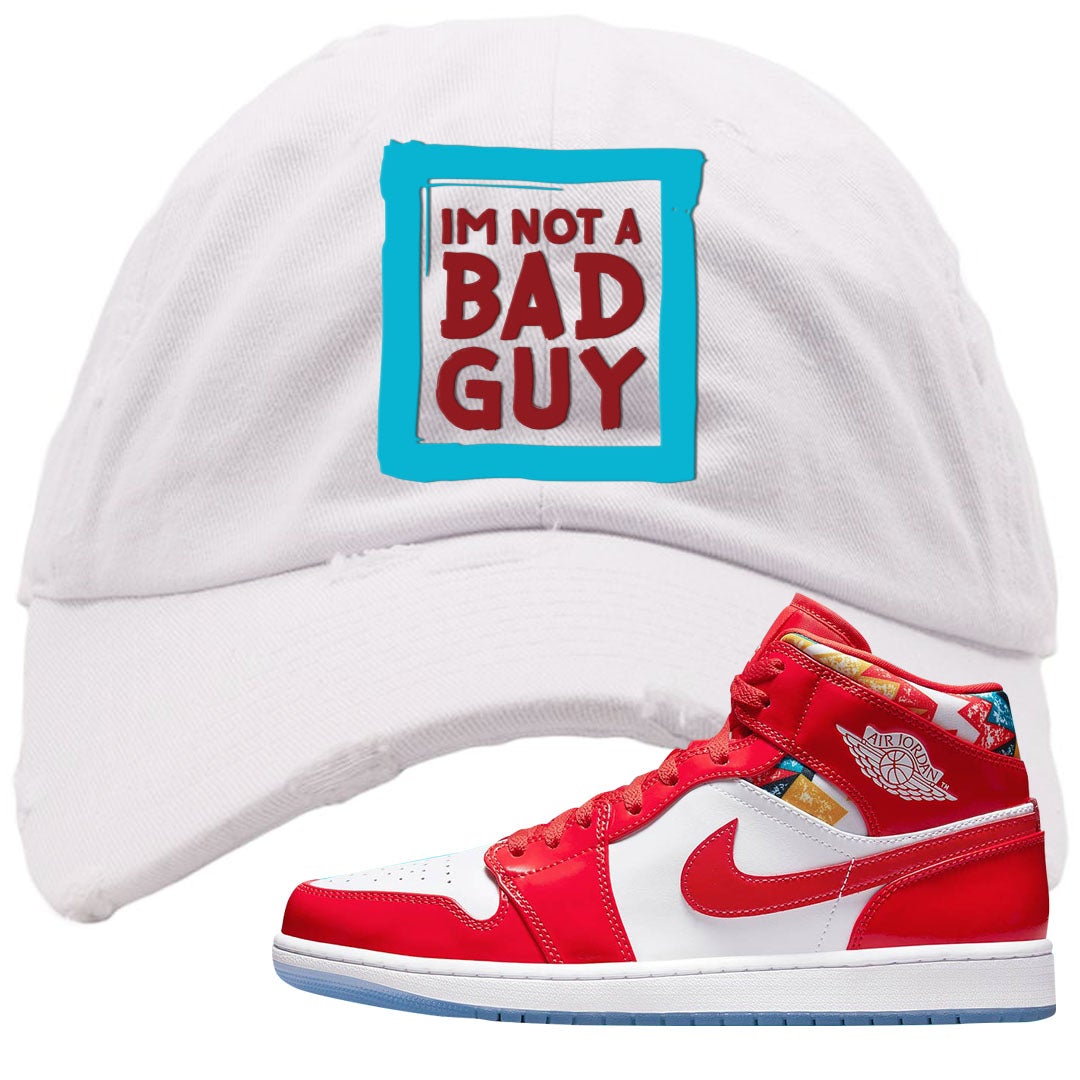 Barcelona Sweater Mid 1s Distressed Dad Hat | I'm Not A Bad Guy, White