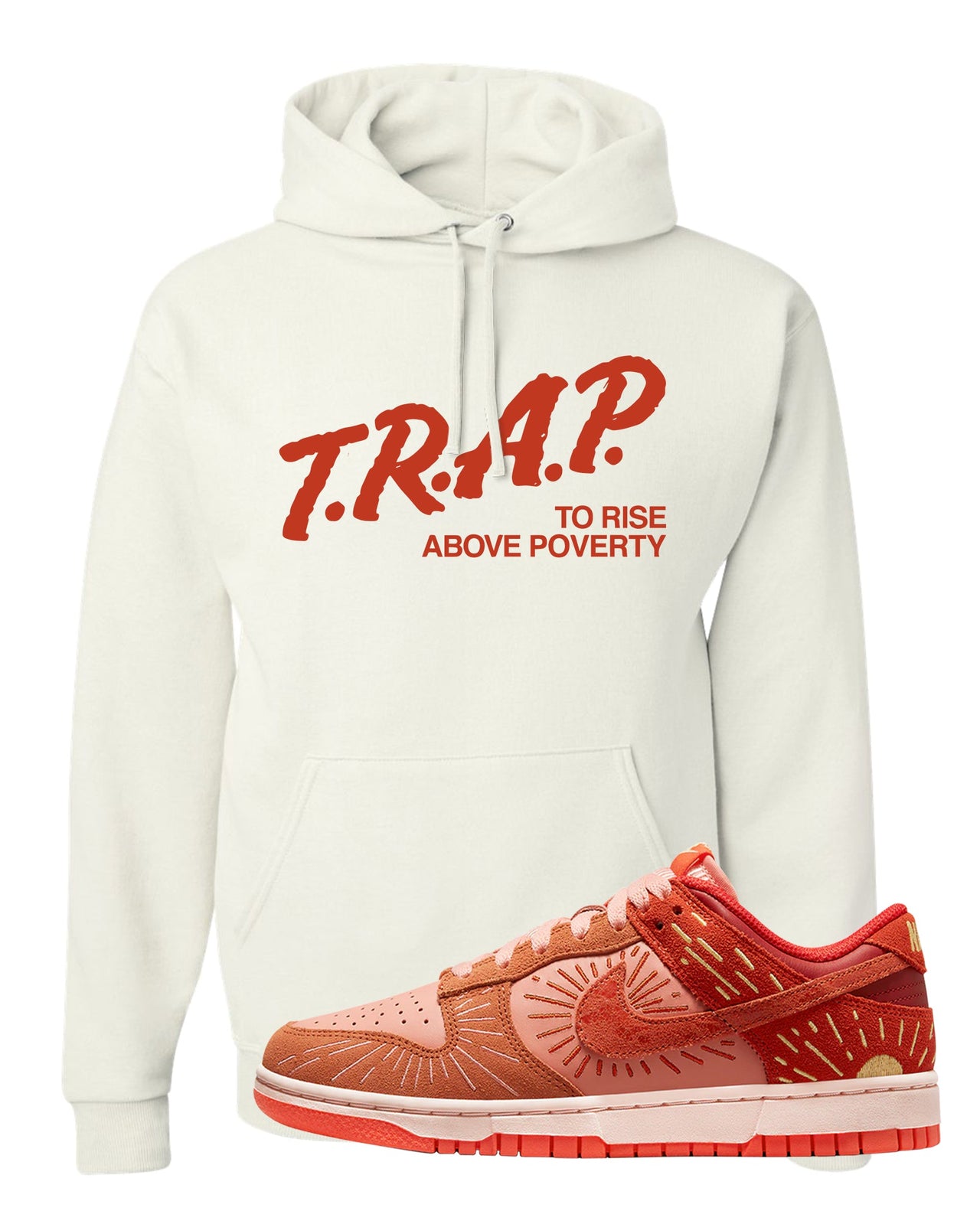 Solstice Low Dunks Hoodie | Trap To Rise Above Poverty, White