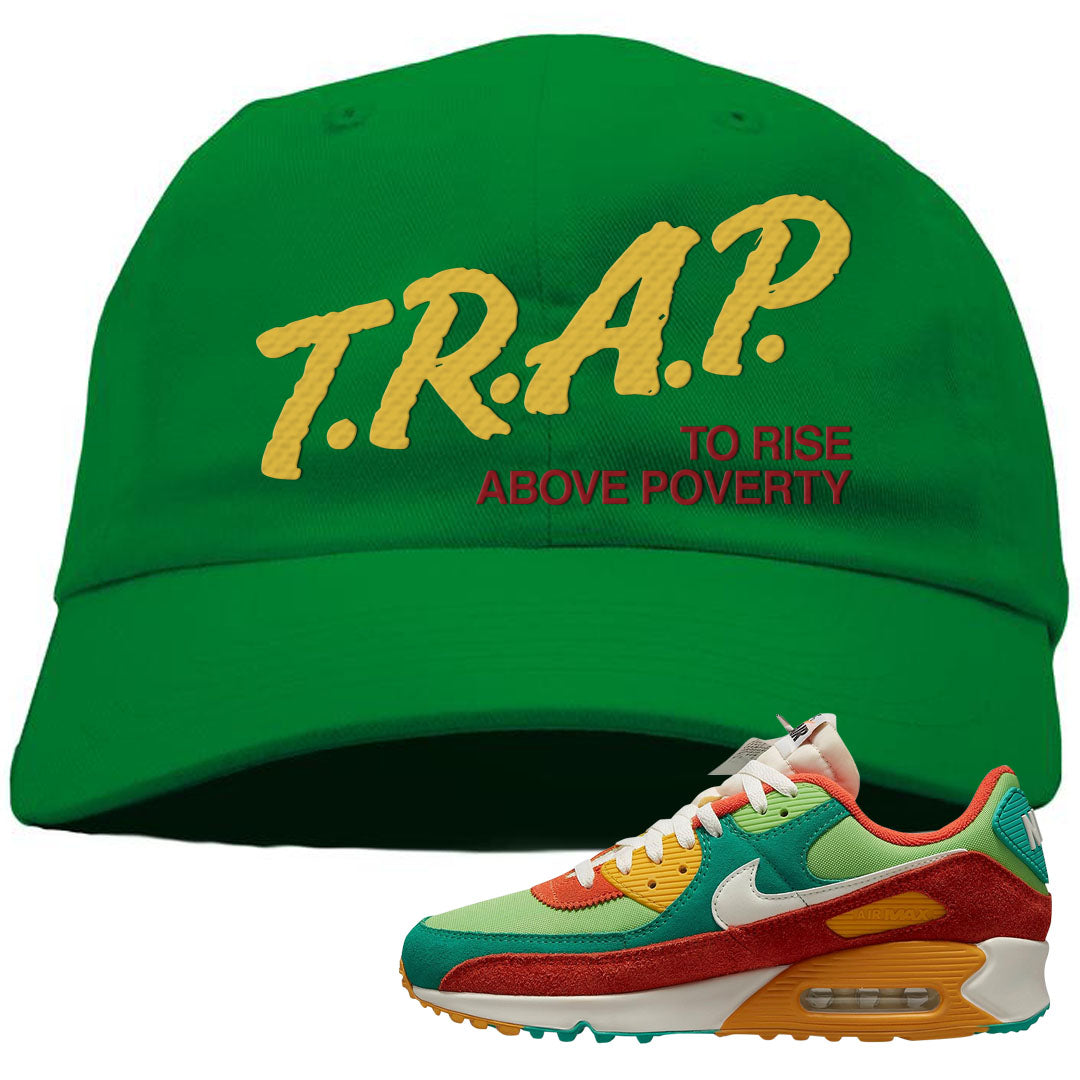 AMRC Green Orange SE 90s Dad Hat | Trap To Rise Above Poverty, Kelly Green