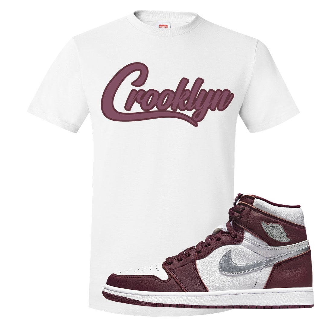 Bordeaux 1s T Shirt | Crooklyn, White