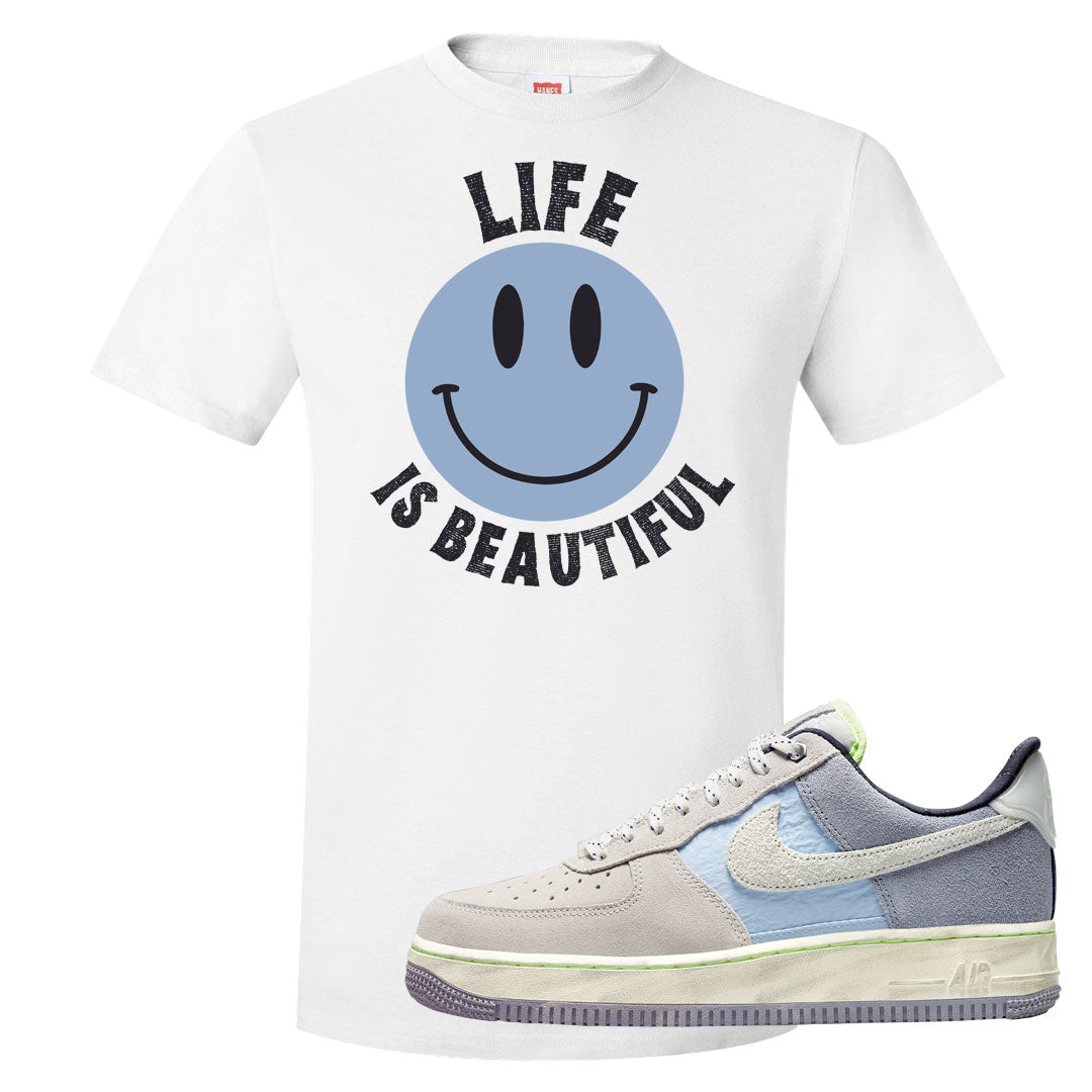 Womens Mountain White Blue AF 1s T Shirt | Smile Life Is Beautiful, White