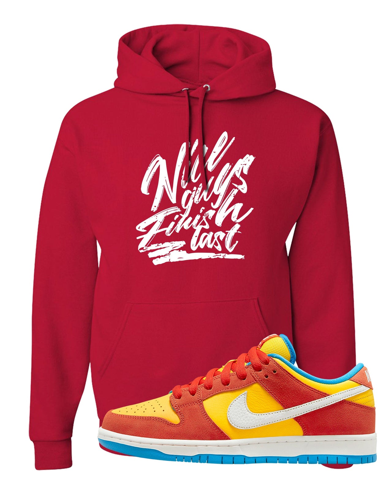 Habanero Red Gold Blue Low Dunks Hoodie | Nice Guys Finish Last, Red