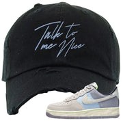 Womens Mountain White Blue AF 1s Distressed Dad Hat | Talk To Me Nice, Black