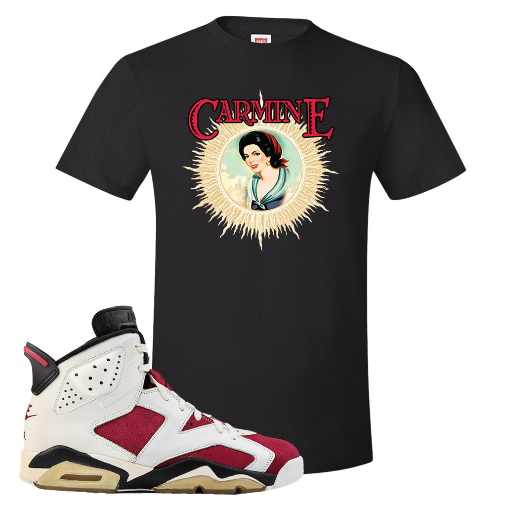 Jordan Jordan 6 Carmine Sneaker Black T Shirt | Tees to match Nike Air Jordan 6 Carmine Shoes | Carmine Sauce