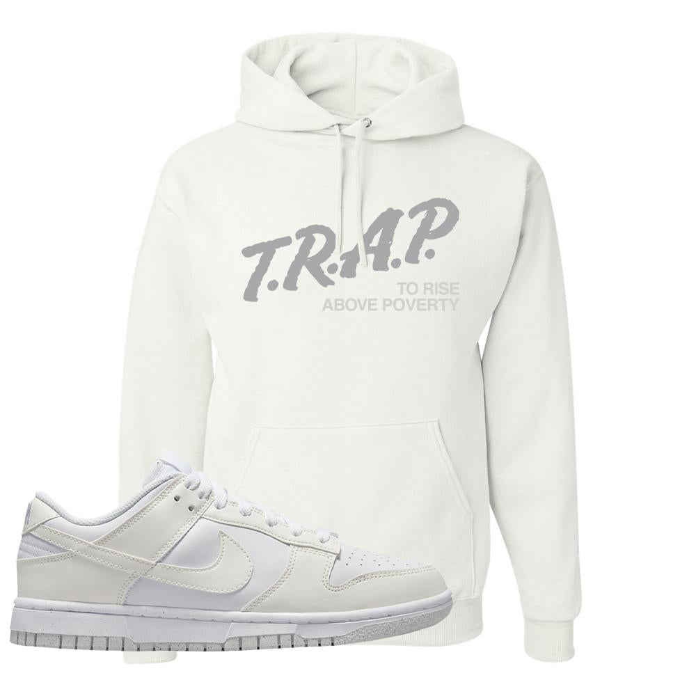 Move To Zero White Low Dunks Hoodie | Trap To Rise Above Poverty, White