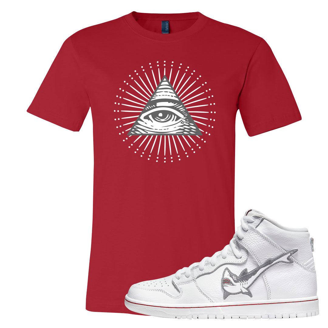 Shark High Dunks T Shirt | All Seeing Eye, Red