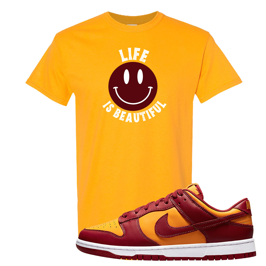Midas Gold Low Dunks T Shirt | Smile Life Is Beautiful, Gold