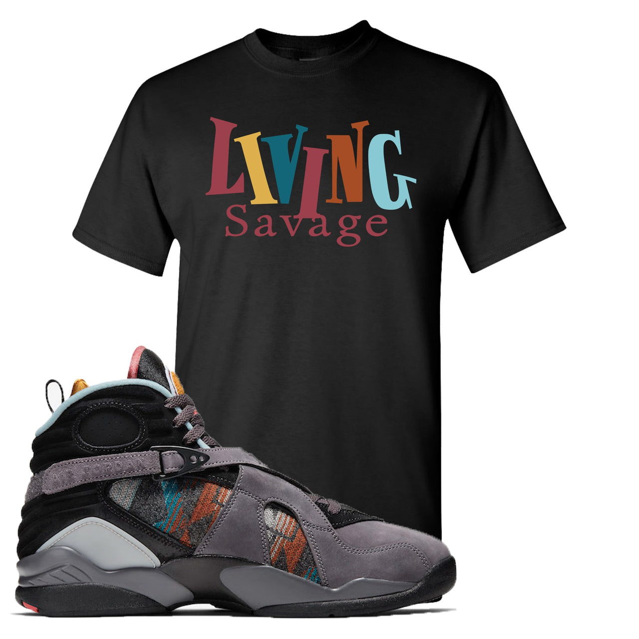 Jordan 8 N7 Pendleton In Living Color Black Sneaker Hook Up T-Shirt
