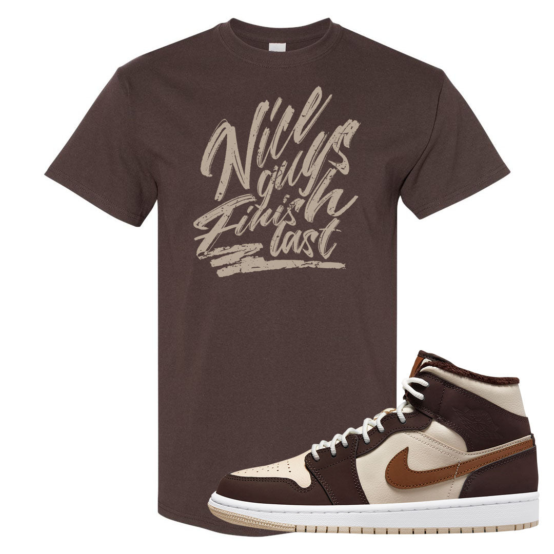 Brown Fleece Mid 1s T Shirt | Nice Guys Finish Last, Chocolate