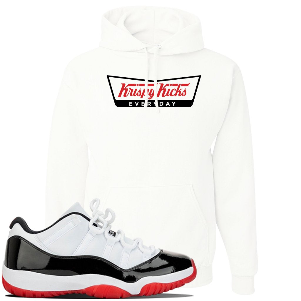 Jordan 11 Low White Black Red Sneaker White Pullover Hoodie | Hoodie to match Nike Air Jordan 11 Low White Black Red Shoes | Krispy Kicks