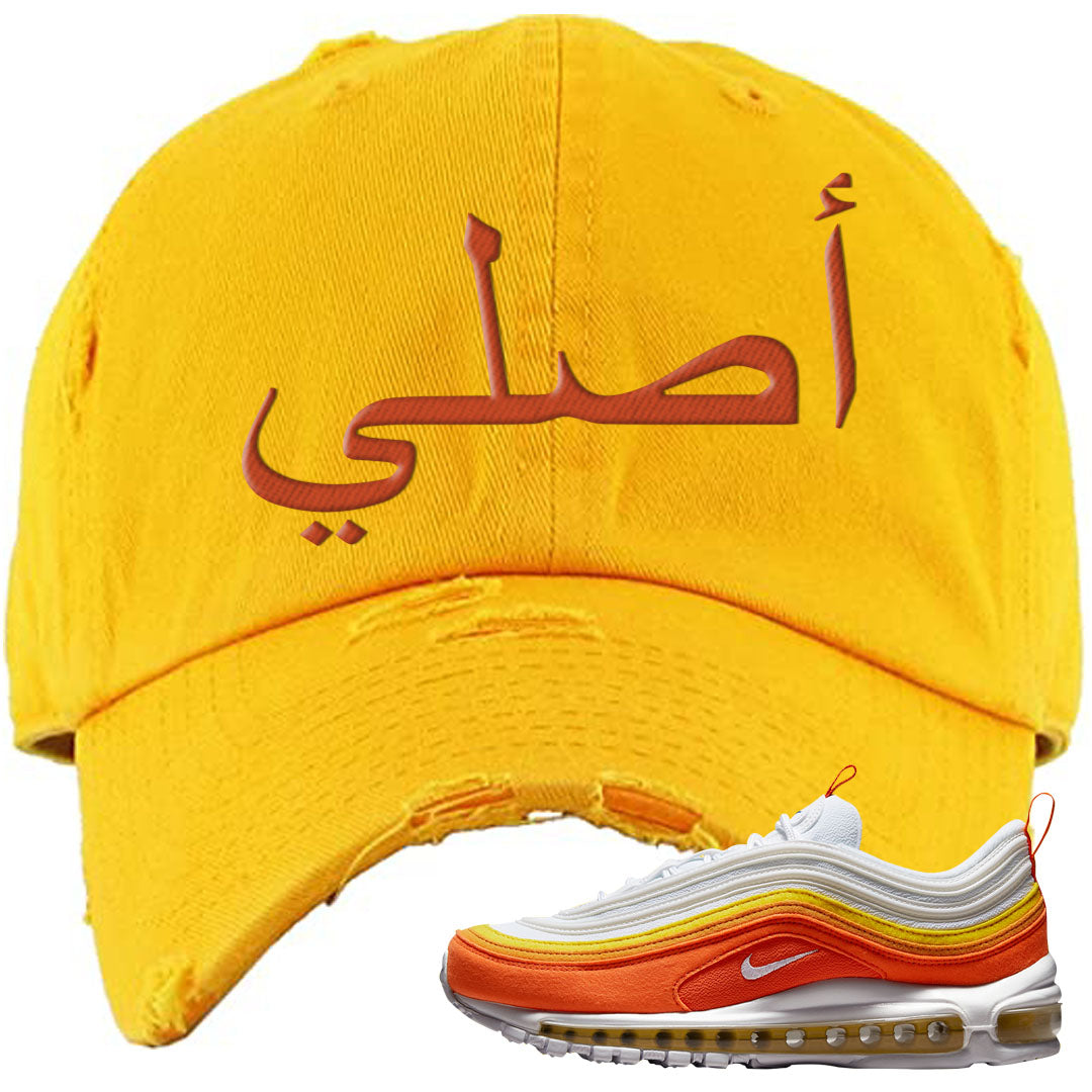 Club Orange Yellow 97s Distressed Dad Hat | Original Arabic, Gold