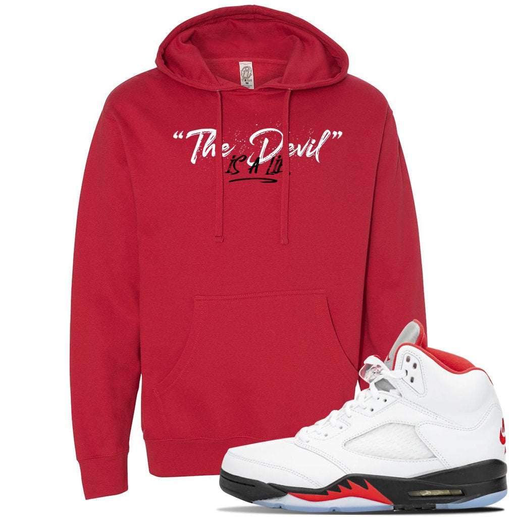 Jordan 5 OG Fire Sneaker Red Pullover Hoodie | Hoodie to match Nike Air Jordan 5 OG Fire Shoes | Devil Is A Lie