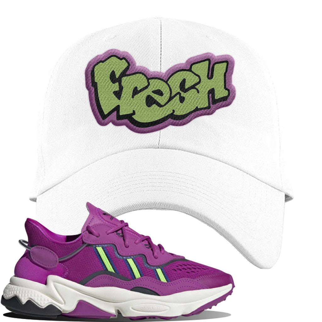 Ozweego Vivid Pink Sneaker White Dad Hat | Hat to match Adidas Ozweego Vivid Pink Shoes | Fresh