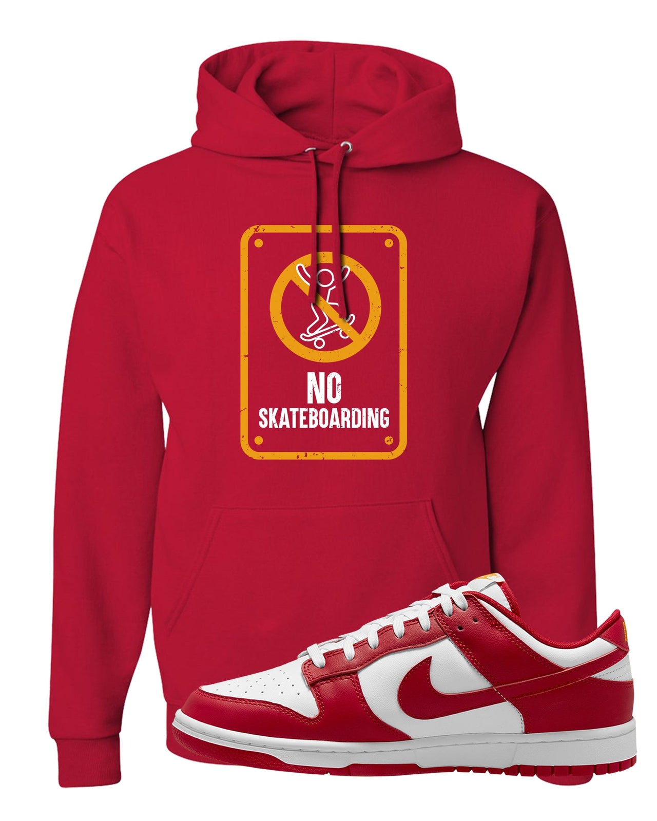 Red White Yellow Low Dunks Hoodie | No Skating Sign, Red