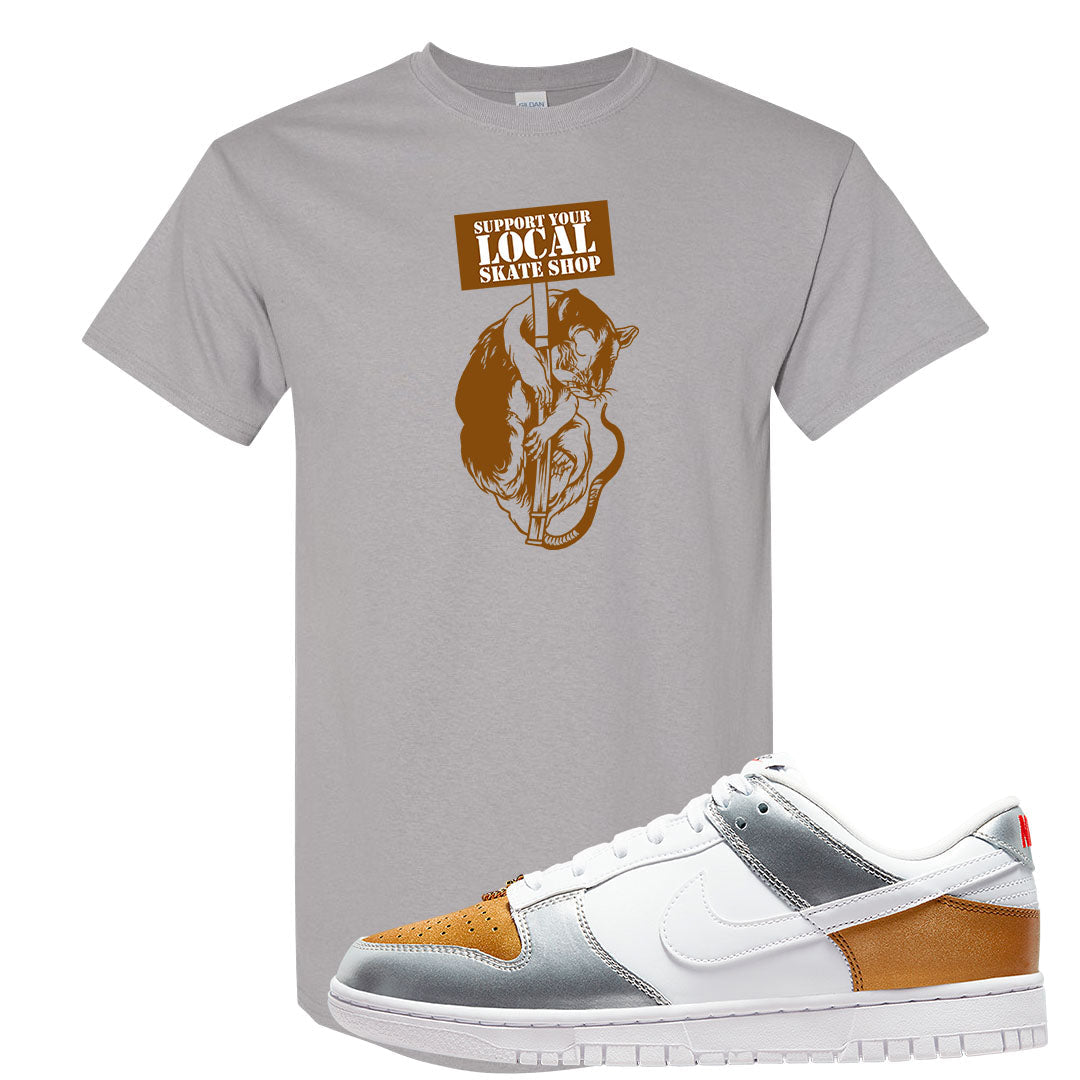 Gold Silver Red Low Dunks T Shirt | Support Your Local Skate Shop, Gravel
