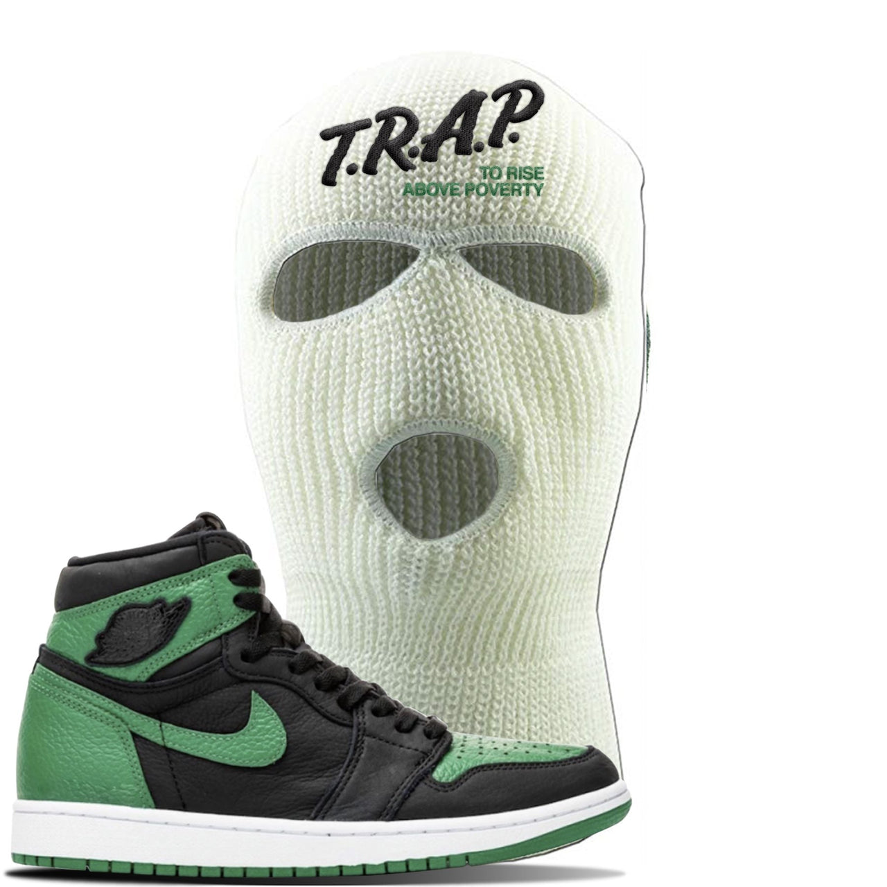 Jordan 1 Retro High OG Pine Green Gym Sneaker White Ski Mask | Hat to match Air Jordan 1 Retro High OG Pine Green Gym Shoes | Trap To Rise Above Poverty