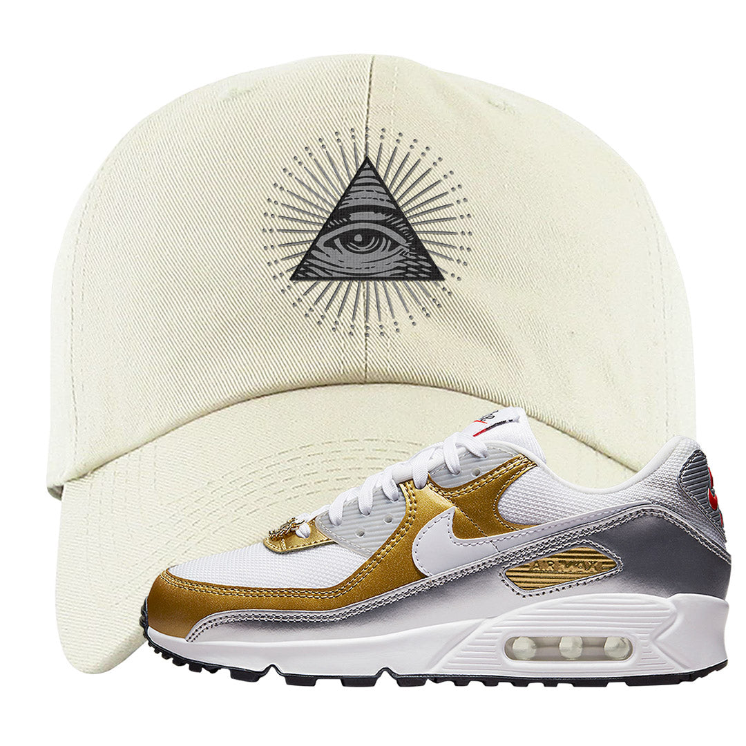 Gold Silver 90s Dad Hat | All Seeing Eye, White