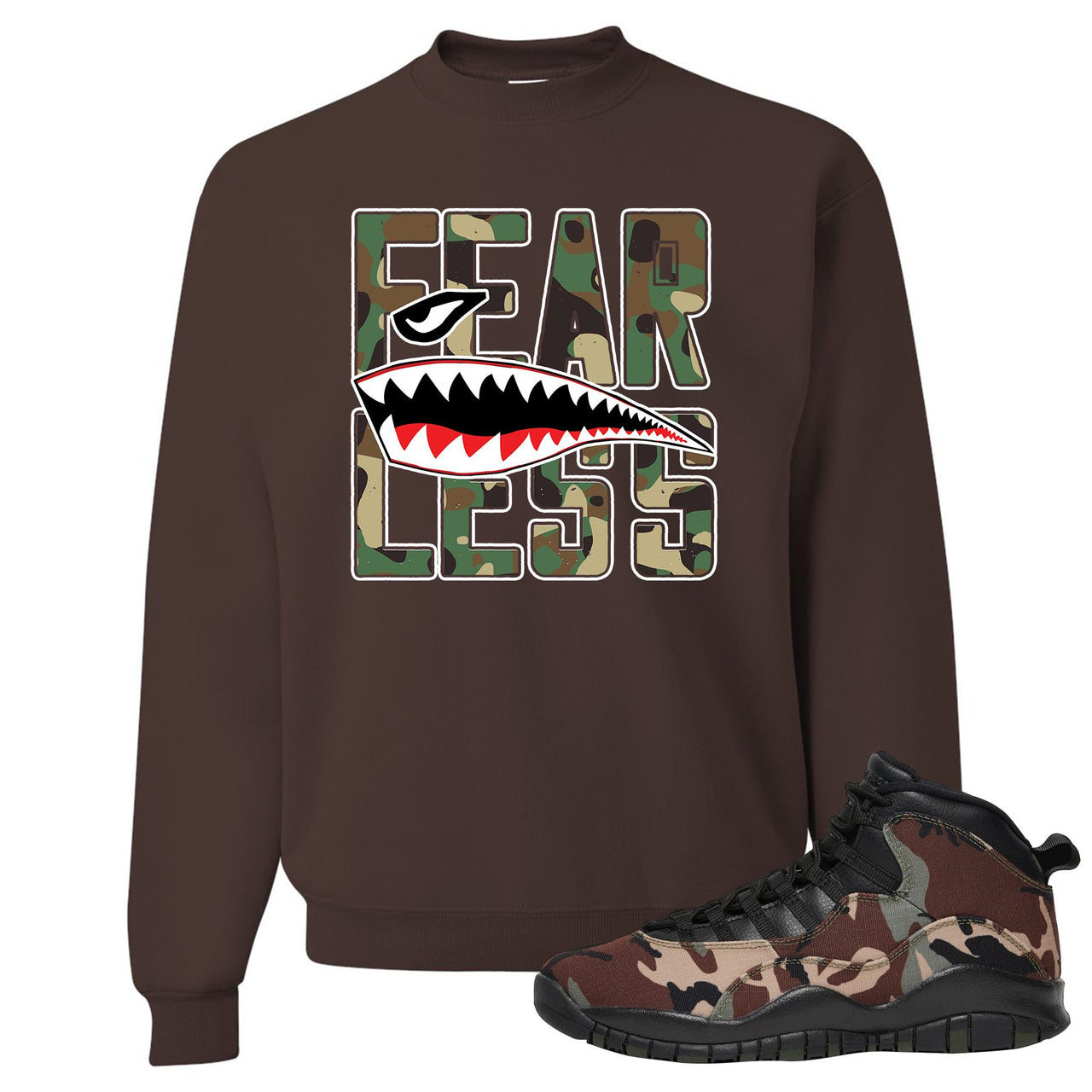 Woodland Camo 10s Crewneck Sweatshirt | Fearless, Chocolate
