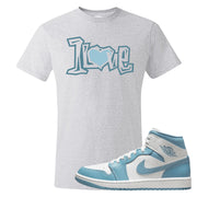 University Blue Mid 1s T Shirt | 1 Love, Ash