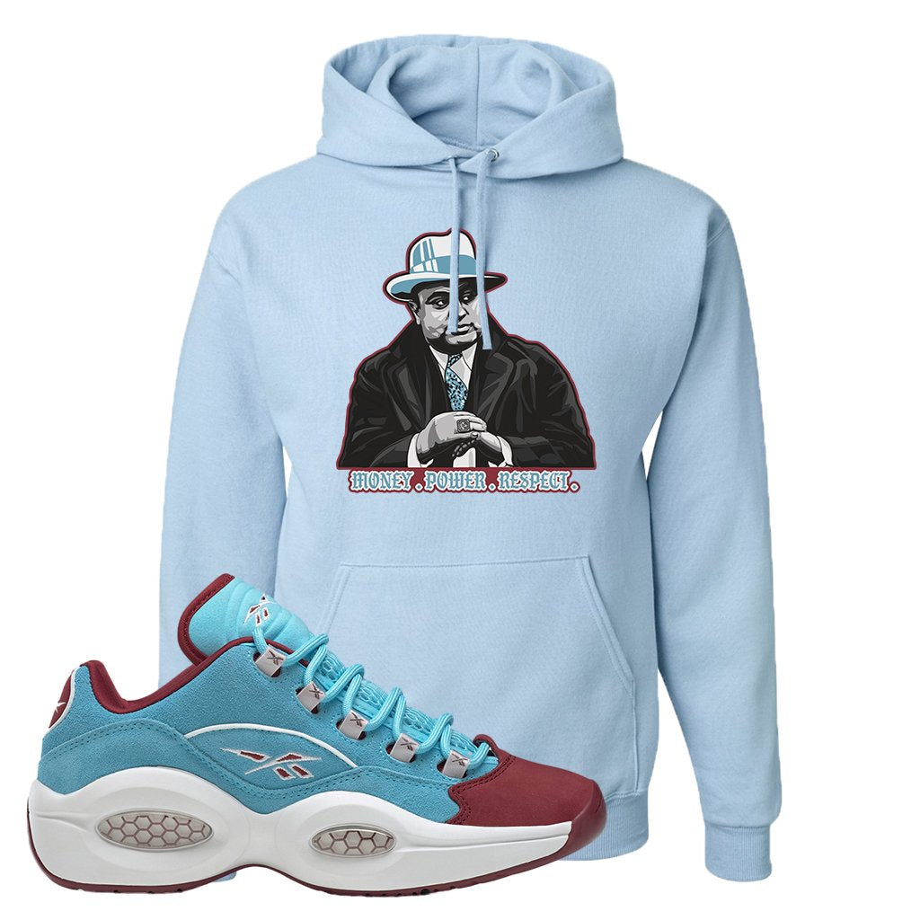 Maroon Light Blue Question Lows Hoodie | Capone Illustration, Light Blue