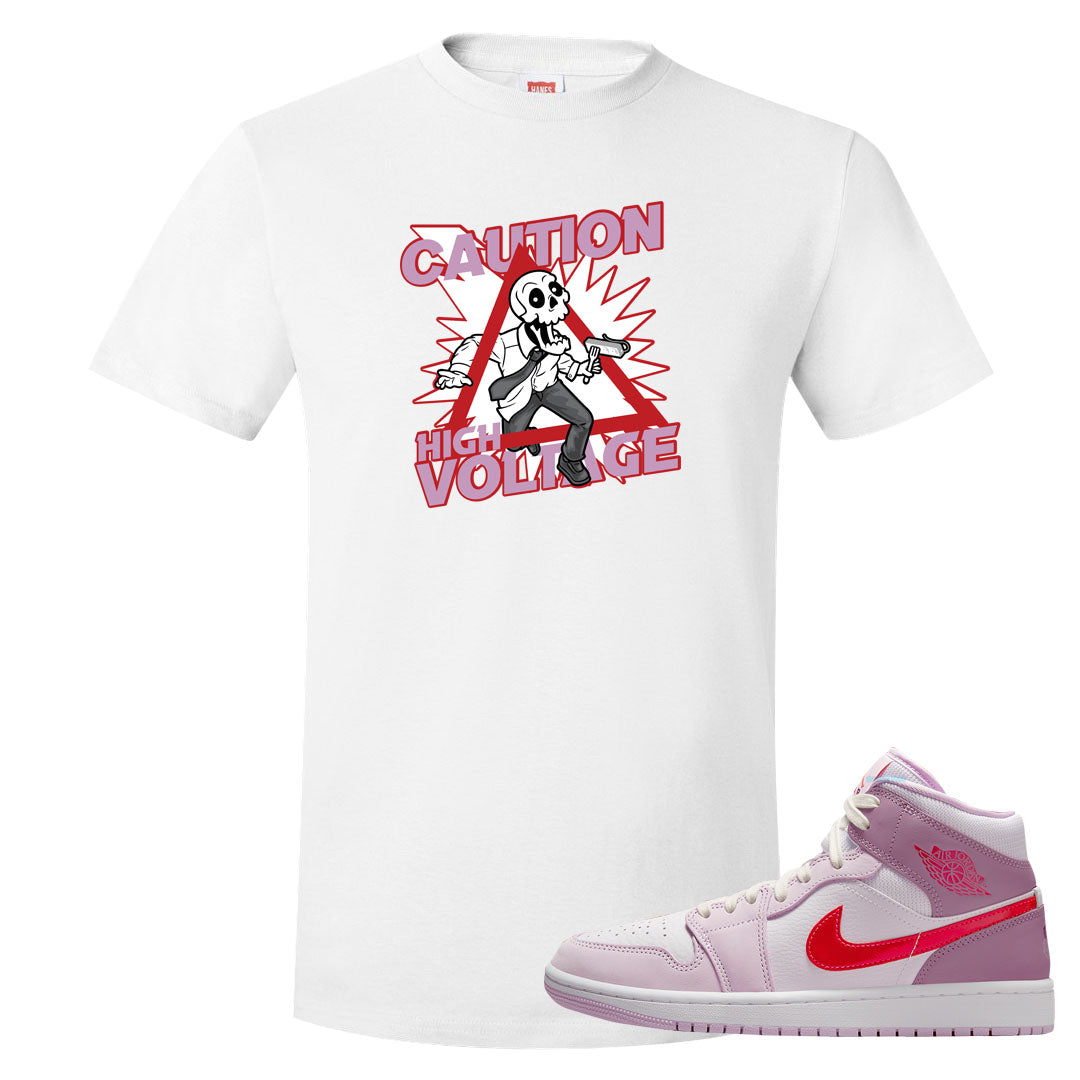 Valentine's Day Mid 1s T Shirt | Caution High Voltage, White