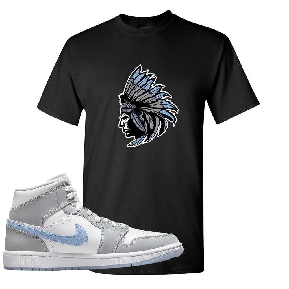 Air Jordan 1 Mid Grey Ice Blue T Shirt | Indian Chief, Black