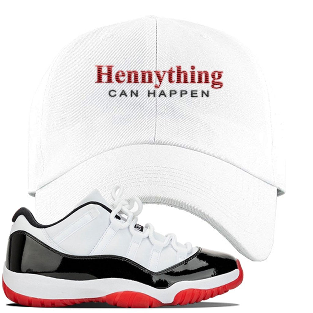 Jordan 11 Low White Black Red Sneaker White Dad Hat | Hat to match Nike Air Jordan 11 Low White Black Red Shoes | HennyThing Is Possible