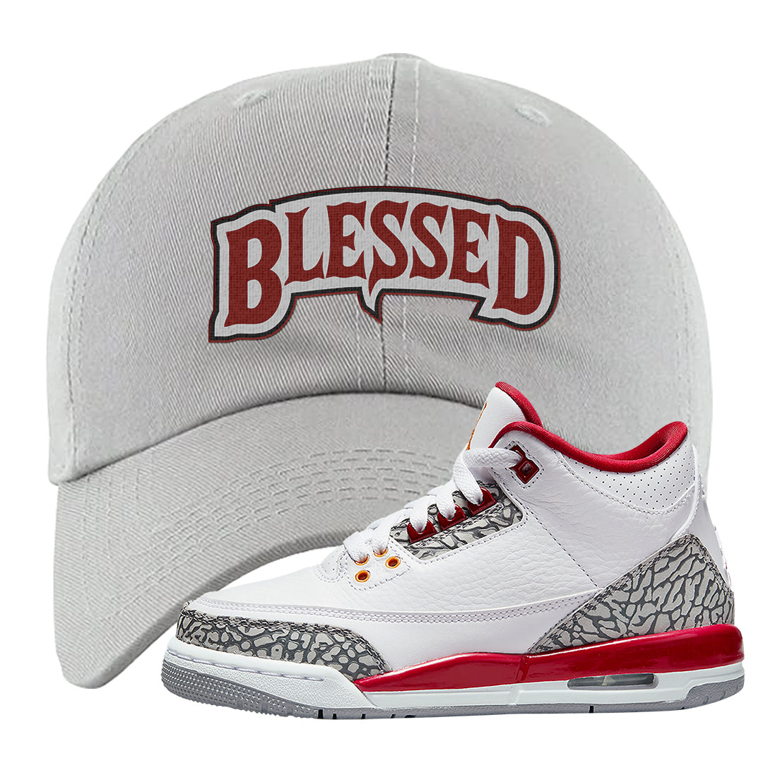 Cardinal Red 3s Dad Hat | Blessed Arch, Light Gray