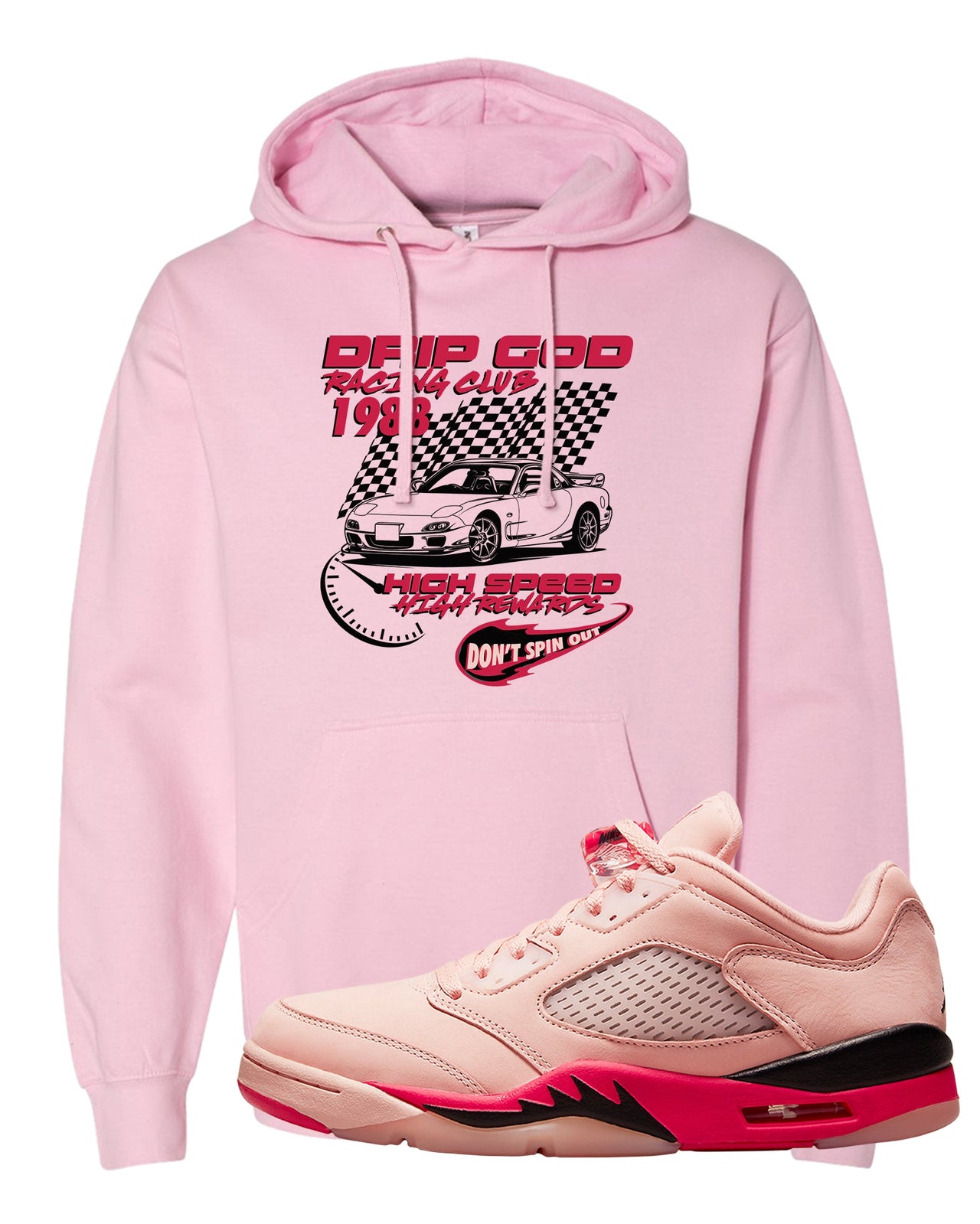Arctic Pink Low 5s Hoodie | Drip God Racing Club, Light Pink