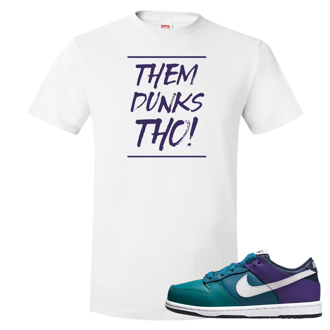 Teal Purple Low Dunks T Shirt | Them Dunks Tho, White
