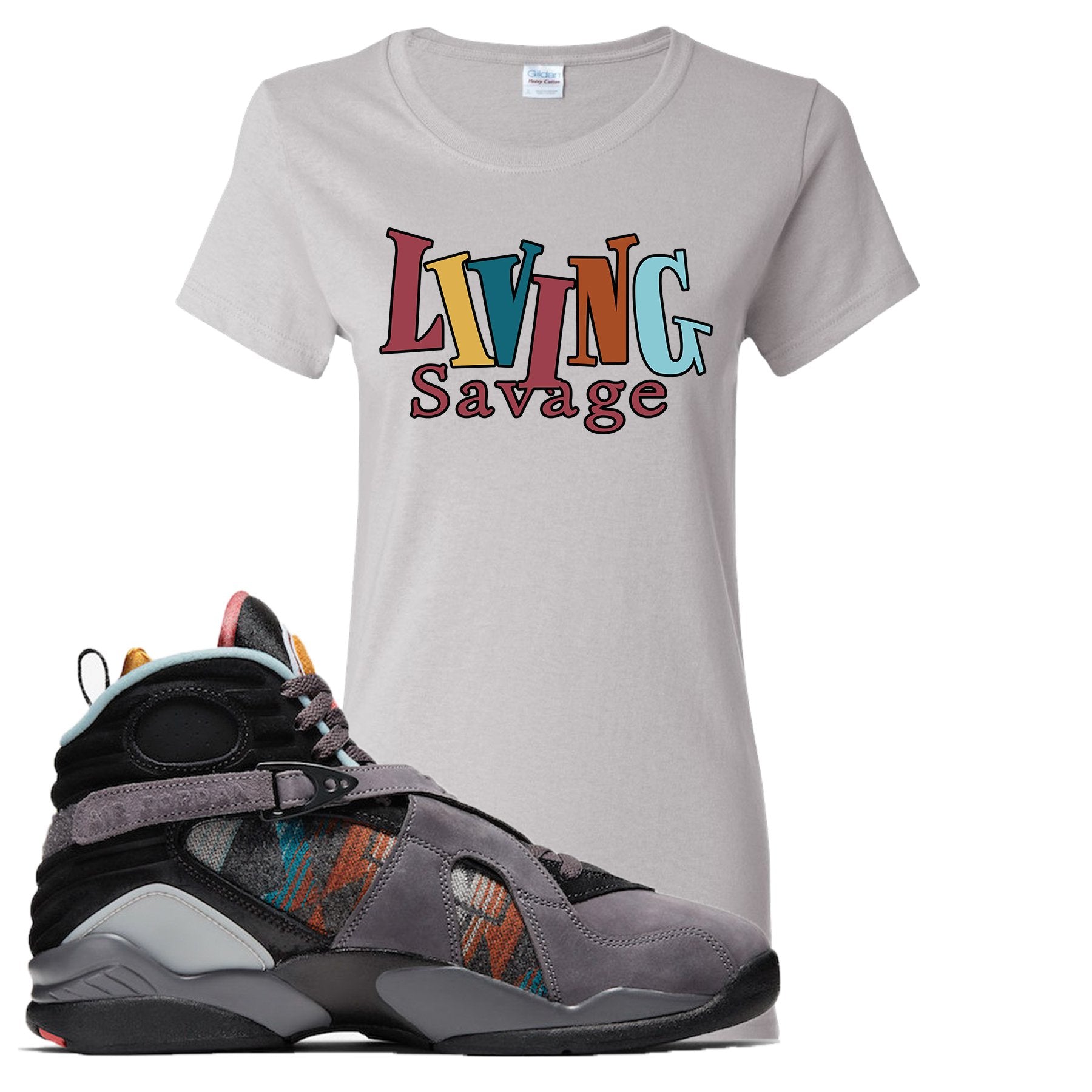 Jordan 8 N7 Pendleton In Living Color Ice Gray Sneaker Hook Up Women's T-Shirt