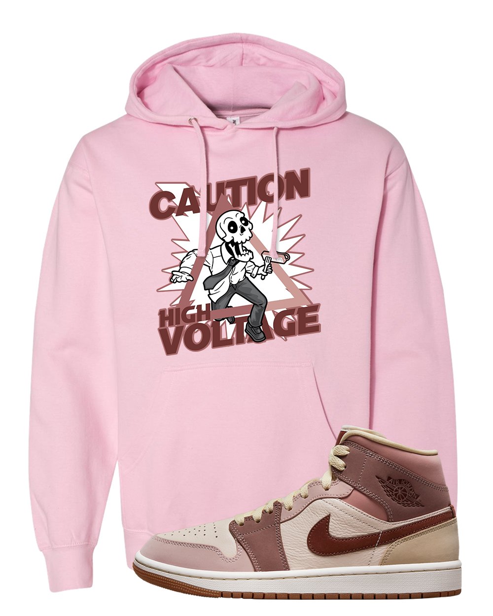 Pink Sand Mauve Mid 1s Hoodie | Caution High Voltage, Light Pink