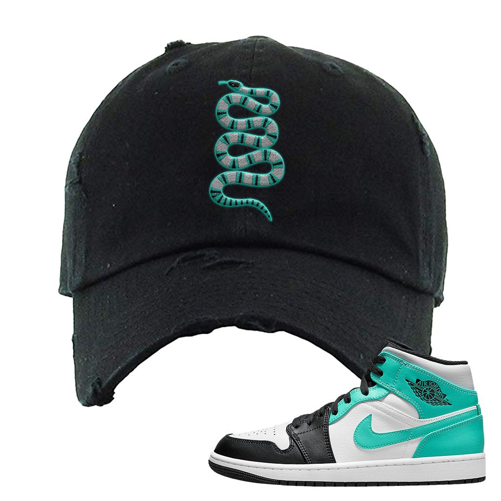 Air Jordan 1 Mid Tropical Twist Distressed Dad Hat | Coiled Snake, Black