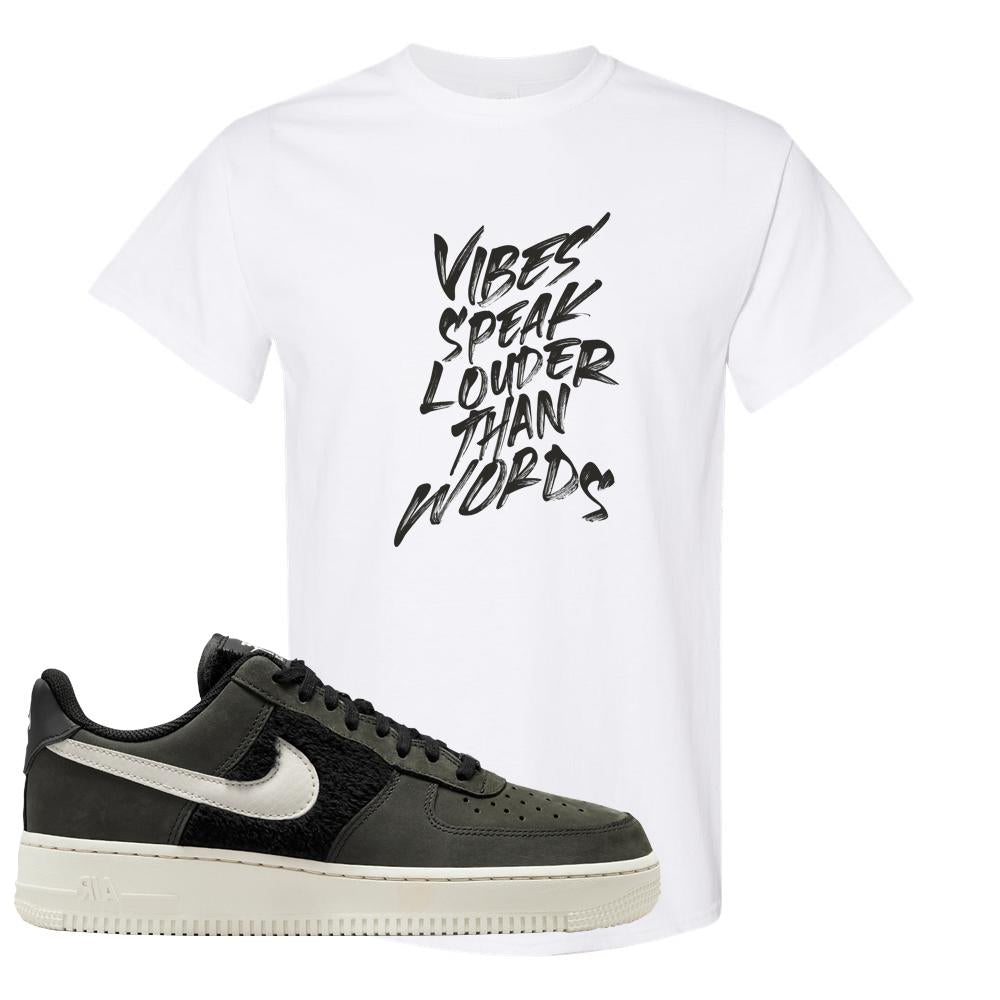 Furry Black Light Bone Low AF 1s T Shirt | Vibes Speak Louder Than Words, White