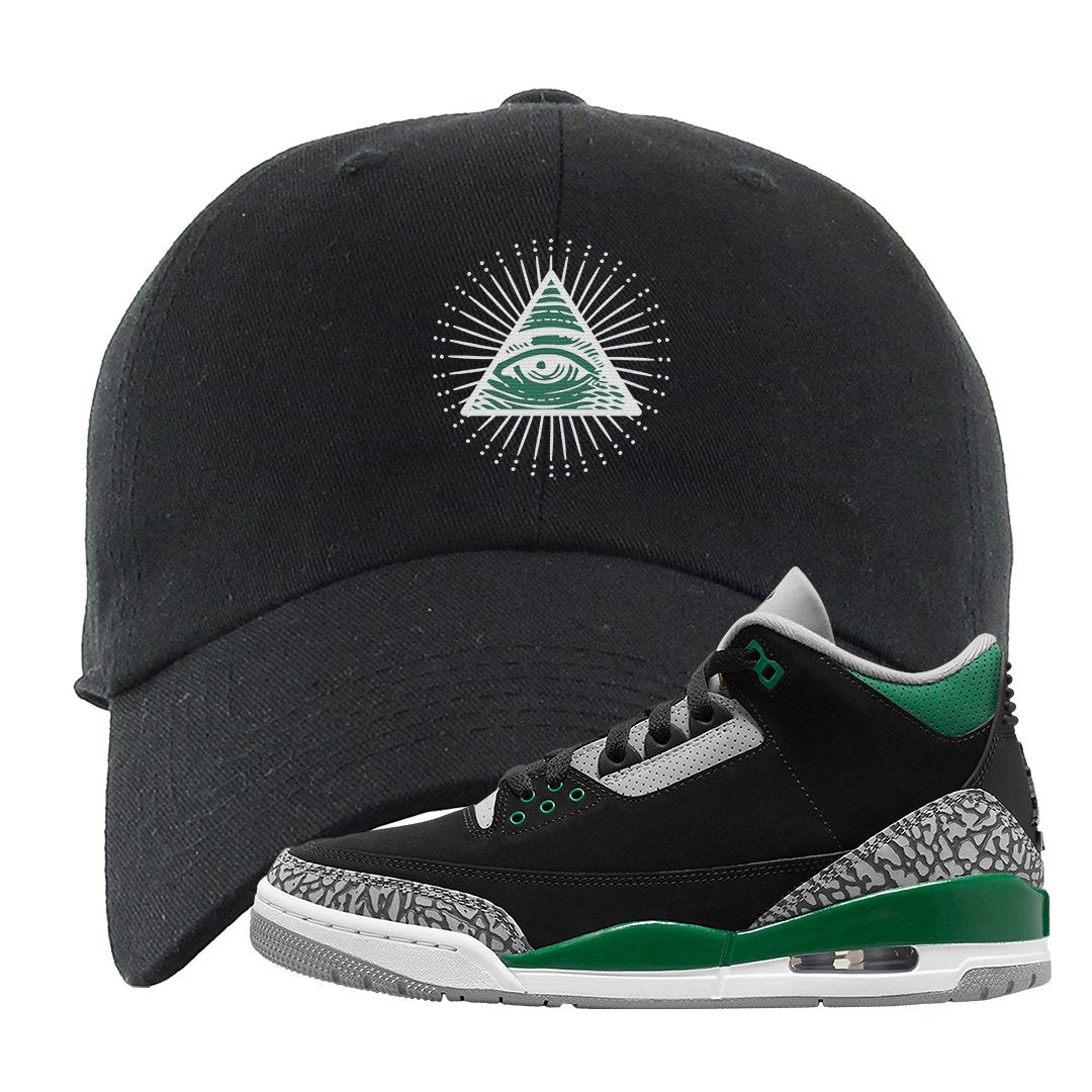 Pine Green 3s Dad Hat | All Seeing Eye, Black