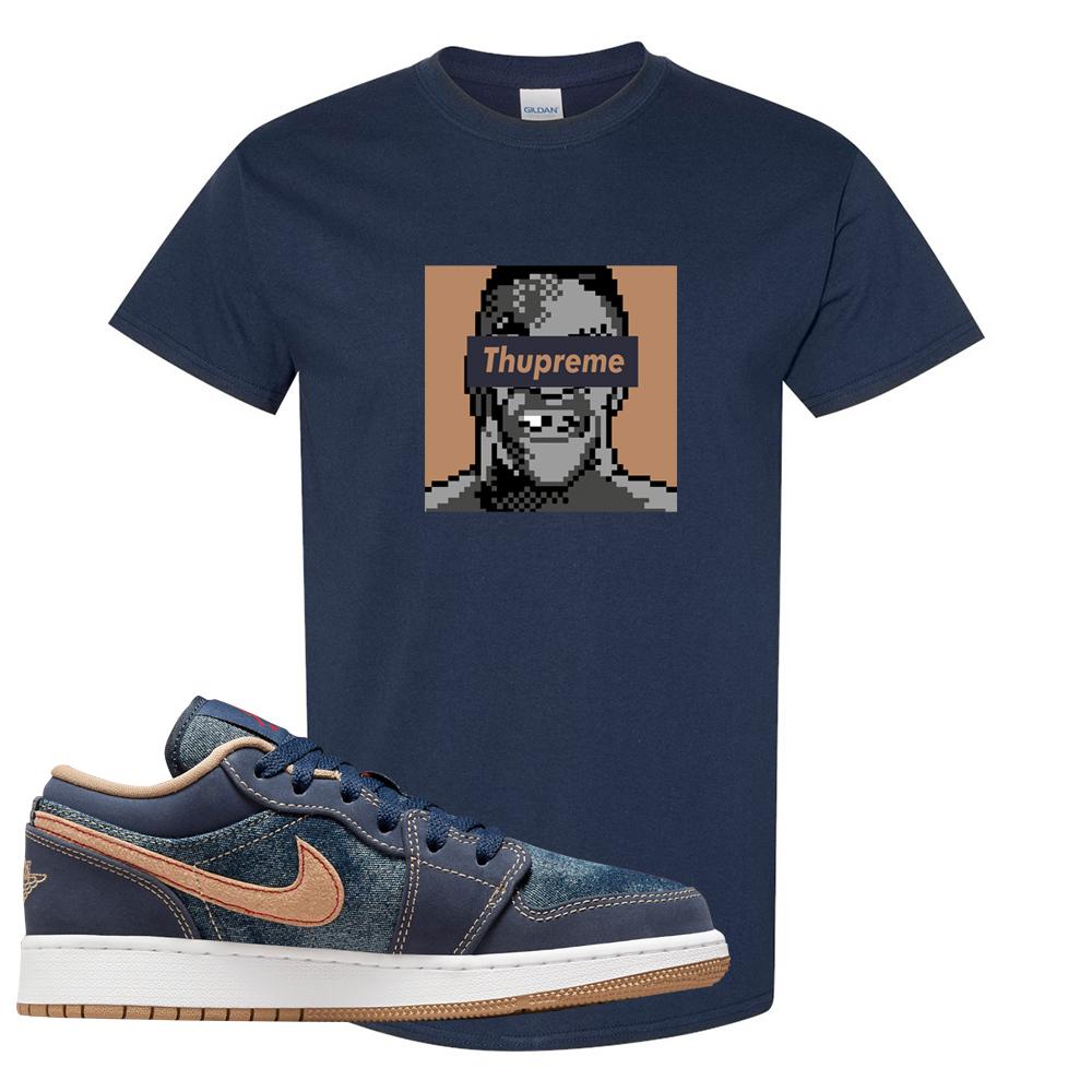 Denim Gum Bottom Low 1s T Shirt | Thupreme, Navy Blue