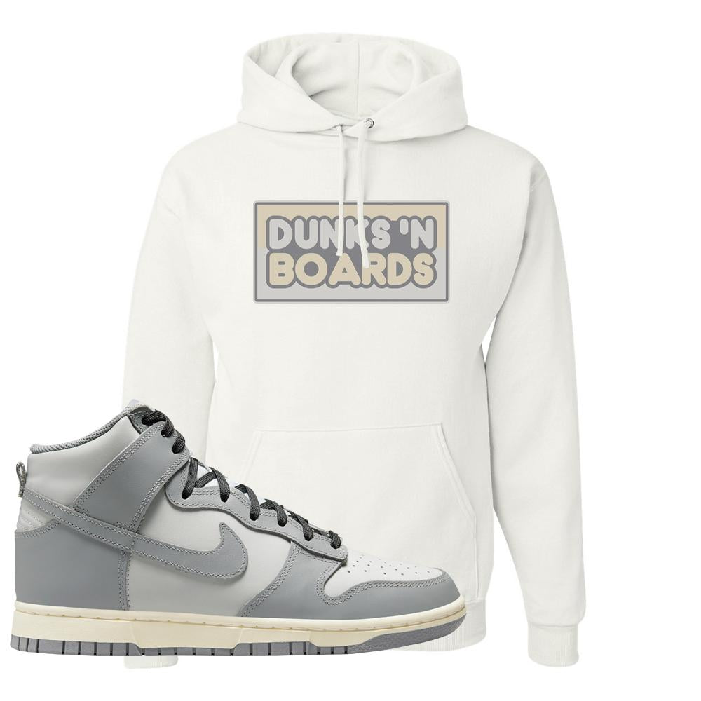 Aged Greyscale High Dunks Hoodie | Dunks N Boards, White