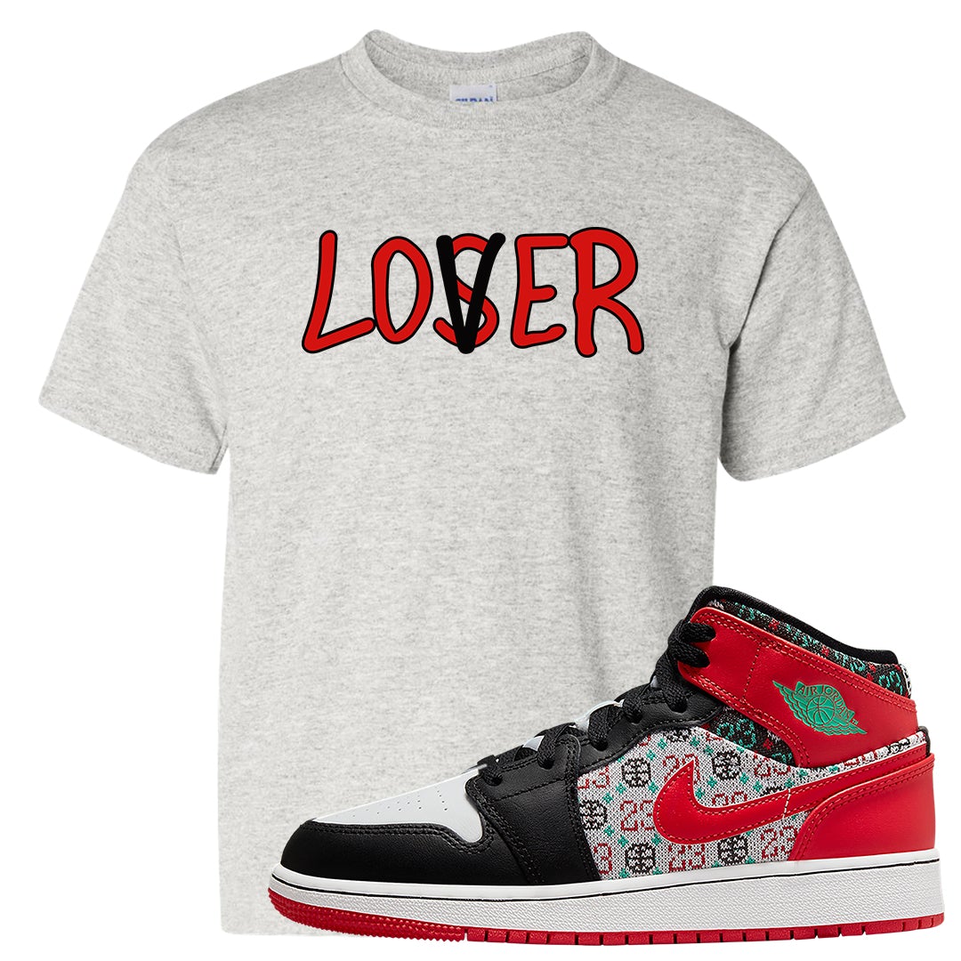 Ugly Sweater GS Mid 1s Kid's T Shirt | Lover, Ash