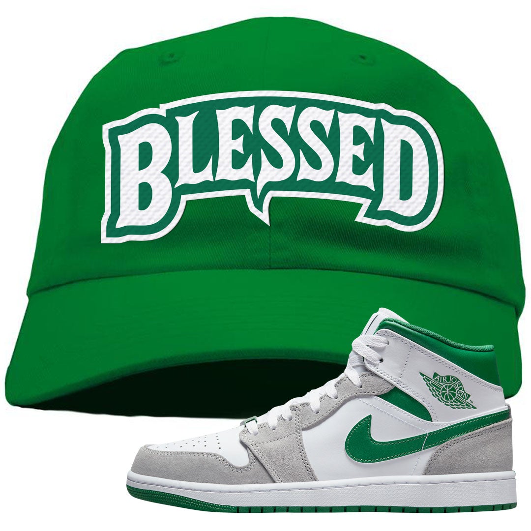 Light Smoke Pine Green Mid 1s Dad Hat | Blessed Arch, Kelly Green