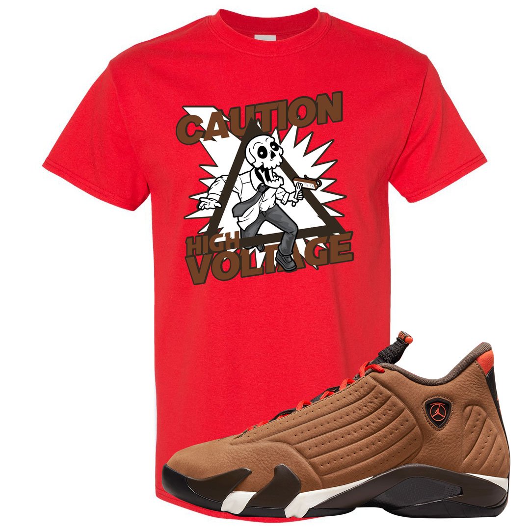 Winterized 14s T Shirt | Caution High Voltage, Red