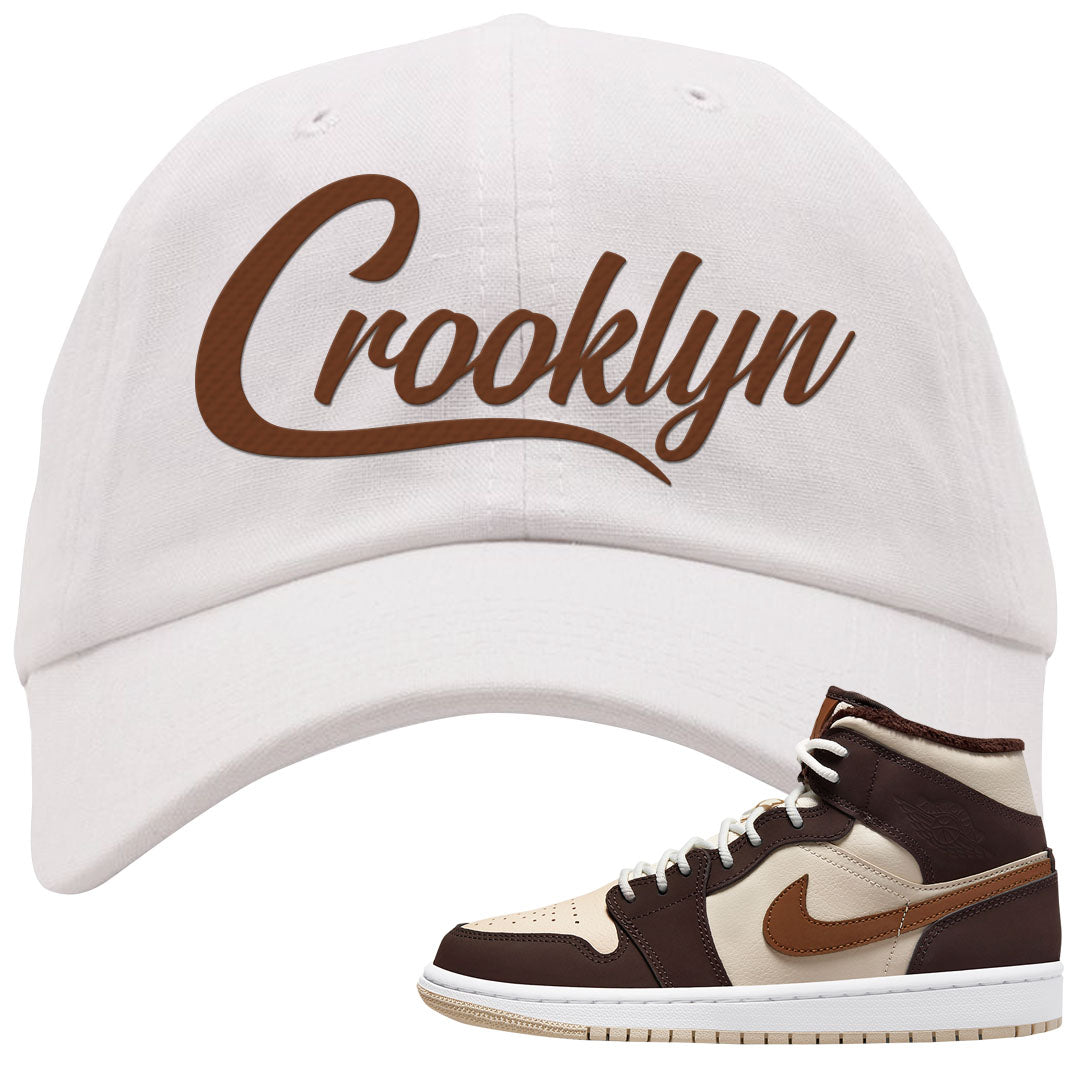 Brown Fleece Mid 1s Dad Hat | Crooklyn, White