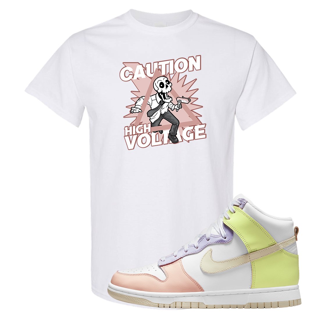 Cashmere High Dunks T Shirt | Caution High Voltage, White