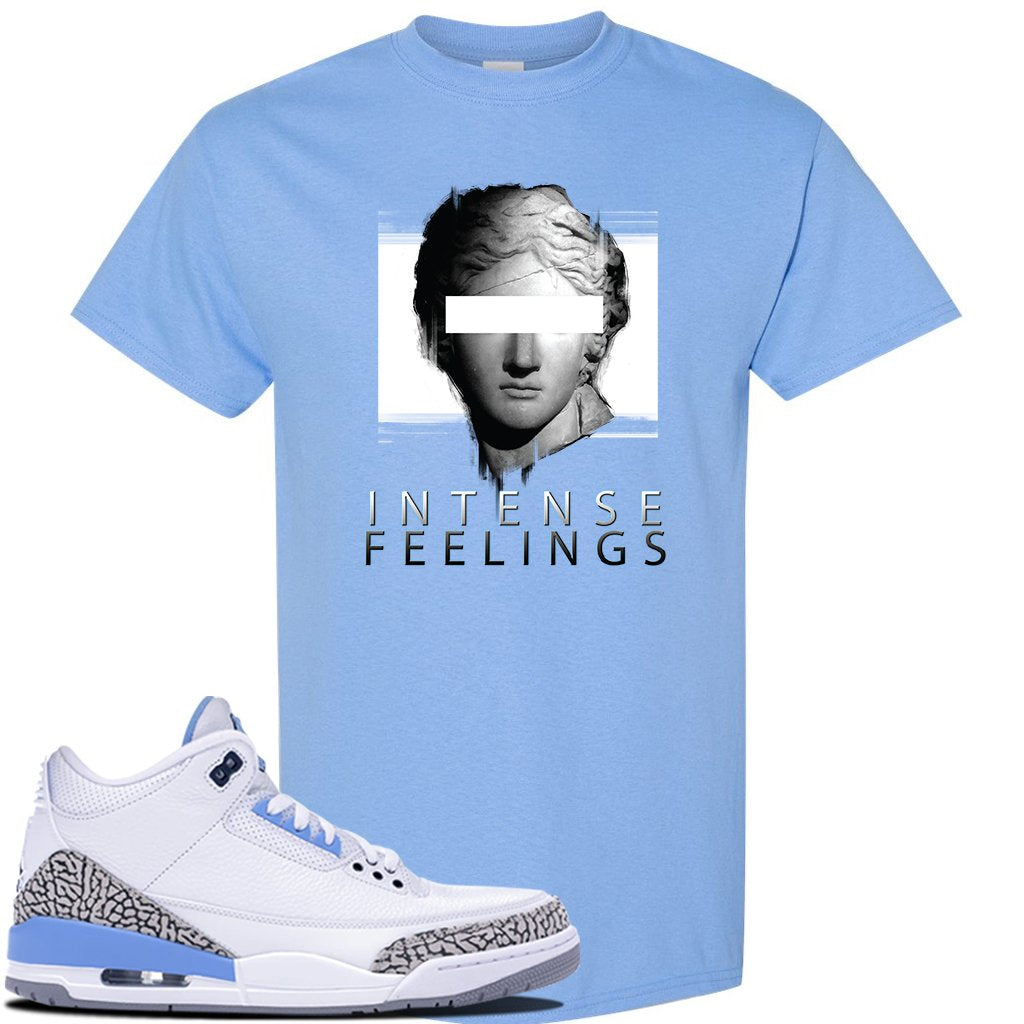 Jordan 3 UNC Sneaker Carolina Blue T Shirt | Tees to match Nike Air Jordan 3 UNC Shoes | Intense Feelings