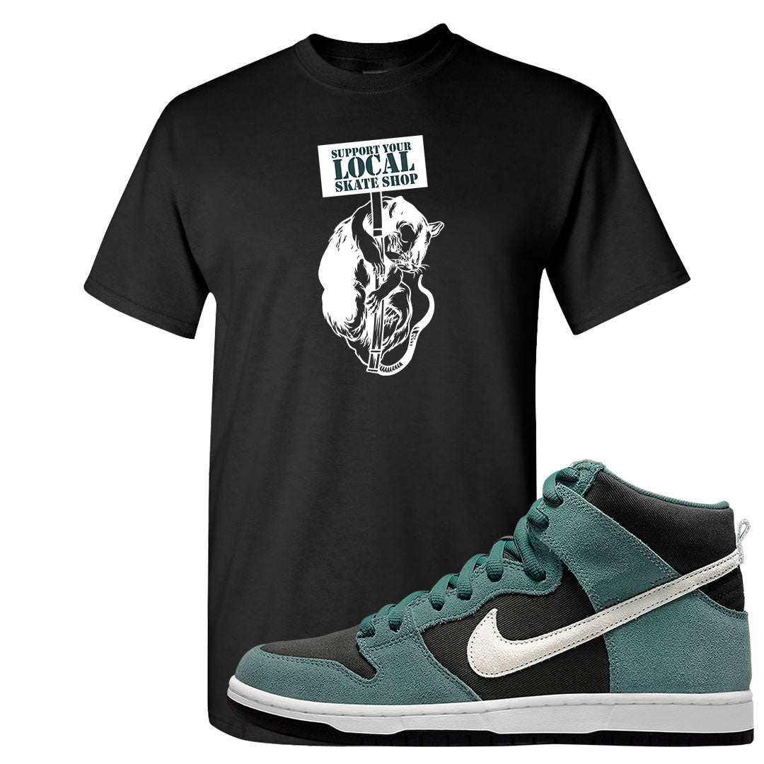 Green Suede High Dunks T Shirt | Support Your Local Skate Shop, Black